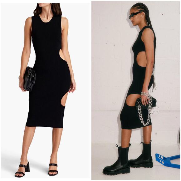 Cushnie Et Ochs Ellie Black Cut Out Ribbed Dress Medium - Picture 2 of 10